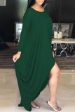 Red Fashion Casual Solid Asymmetrical O Neck Long Sleeve Dresses