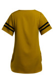 Yellow Street Print Patchwork Cardigan Asymmetrical O Neck T-Shirts