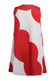 Red Fashion Casual Patchwork Basic O Neck Sleeveless A Line Dresses
