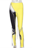 Yellow Fashion Casual Print Patchwork Skinny High Waist Pencil Trousers