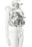 Silver Fashion Casual Solid Patchwork Mandarin Collar Outerwear