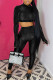 Black Fashion Casual Solid Basic Turtleneck Long Sleeve Two Pieces