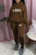 Coffee Fashion Sportswear Print Letter Hooded Collar Long Sleeve Two Pieces