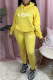 Yellow Fashion Sportswear Print Letter Hooded Collar Long Sleeve Two Pieces