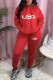 Red Fashion Sportswear Print Letter Hooded Collar Long Sleeve Two Pieces
