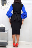 Pink Casual Solid Patchwork Slit Fold O Neck One Step Skirt Dresses