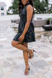 Black Fashion Sexy Casual Print Draw String V Neck Ball Gown Dresses