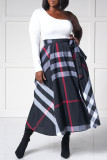 Tibetan Blue Plaid Patchwork One Shoulder A Line Dresses
