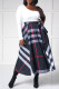 Tibetan Blue Plaid Patchwork One Shoulder A Line Dresses