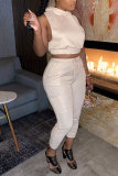 Apricot Fashion Sexy Solid Pocket Frenulum Vests Hooded Collar Sleeveless Two Pieces