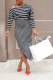 Black And White Fashion Sexy Casual Striped High Opening Boat Neck Long Sleeve Two Pieces