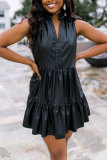 Black Fashion Sexy Casual Print Draw String V Neck Ball Gown Dresses