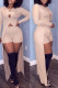 Apricot Casual Solid Hollowed Out O Neck Long Sleeve Two Pieces