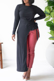 Black Fashion Solid Strap Design O Neck Tops