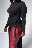 Black Fashion Solid Strap Design O Neck Tops