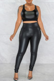 Black Sexy Solid Vests Pants Sleeveless Two Pieces