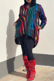Colour Fashion Color Lump Mixed Printing Frenulum Shirt Collar Tops