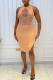 Orange Fashion Sexy Print Hollowed Out Slit O Neck Sleeveless Dress