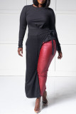 Black Fashion Solid Strap Design O Neck Tops
