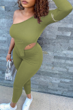 Red Sexy Solid Patchwork One Shoulder Three Quarter Two Pieces