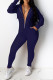 Deep Blue Casual Solid Basic Hooded Collar Long Sleeve Two Pieces