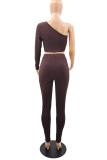 Red Sexy Solid Patchwork One Shoulder Three Quarter Two Pieces