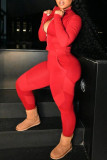Red Fashion Sportswear Solid Chains Turndown Collar Long Sleeve Two Pieces