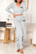 Gray White Fashion Casual Letter Print Patchwork Slit Zipper Collar Long Sleeve Two Pieces