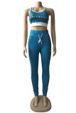 Blue Sexy Sportswear Letter Print Vests Pants U Neck Sleeveless Two Pieces