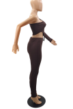 Red Sexy Solid Patchwork One Shoulder Three Quarter Two Pieces