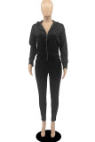 Deep Blue Casual Solid Basic Hooded Collar Long Sleeve Two Pieces