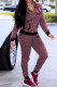 Purplish Red Casual Sportswear Letter Print Patchwork Hooded Collar Long Sleeve Two Pieces