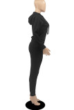 Deep Blue Casual Solid Basic Hooded Collar Long Sleeve Two Pieces