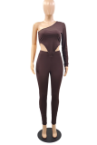 Red Sexy Solid Patchwork One Shoulder Three Quarter Two Pieces