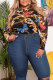 Black Plus Size Print O Neck Skinny Playsuits