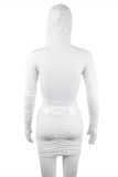 White Fashion Sexy Solid Fold Hooded Collar Long Sleeve Two Pieces