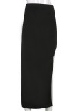 Black Sexy Solid Split Joint Slit Asymmetrical Straight High Waist Straight Patchwork Bottoms