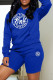 Blue Fashion Casual Print Letter Hooded Collar Long Sleeve Two Pieces