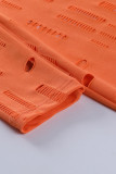 Orange Sexy Solid Hollowed Out Patchwork O Neck One Step Skirt Dresses