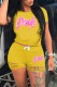 Yellow Fashion Casual Letter Print Ripped O Neck Short Sleeve Two Pieces
