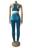 Blue Sexy Sportswear Letter Print Vests Pants U Neck Sleeveless Two Pieces