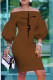 Brown Fashion Casual Print Backless Off the Shoulder Dresses