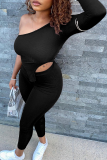 Red Sexy Solid Patchwork One Shoulder Three Quarter Two Pieces