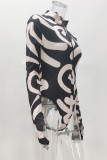 Leopard Print Fashion Sexy Print Basic Zipper Collar Long Sleeve Skinny Romper