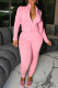 Pink Fashion Sportswear Solid Chains Turndown Collar Long Sleeve Two Pieces