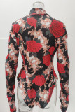 Leopard Print Fashion Sexy Print Basic Zipper Collar Long Sleeve Skinny Romper