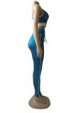 Blue Sexy Sportswear Letter Print Vests Pants U Neck Sleeveless Two Pieces