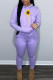 Purple Fashion Casual Print Basic Hooded Collar Long Sleeve Two Pieces