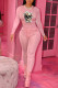 Pink Fashion Casual Skull Head Print Basic O Neck Long Sleeve Two Pieces