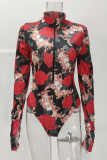 Leopard Print Fashion Sexy Print Basic Zipper Collar Long Sleeve Skinny Romper